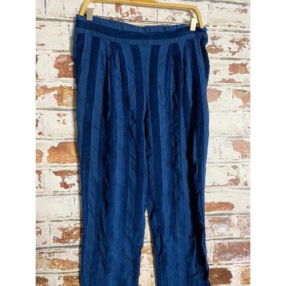 The Odells Pleat Front Pull On Ankle Pants in Teal Velvet Stripe w Pockets - Picture 5 of 9